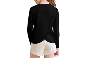 Haloumoning Girls Athletic Shirts Kids Long Sleeve Workout Tops Split Back Quick Dry T-Shirt 5-14Y