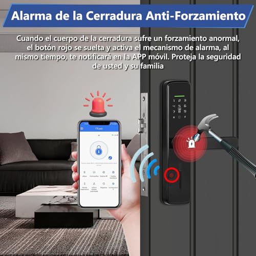 LOKOOY Cerradura Inteligente L2 WIFI, Alarma Anti-forzamiento, 6 Métodos de Apertura, WIFI/App/TT LOCK App Bluetooth/Huella Digital/Tarjeta IC, Negro