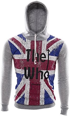 Men's British Flag Pattern Hoodies Sport Pull Over Sweatshirt Workwear WY06-L.GRAY-XL