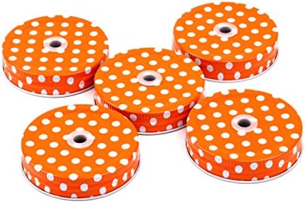 Mason Jar Lids with Straw Hole Orange Gingham Plaid 5