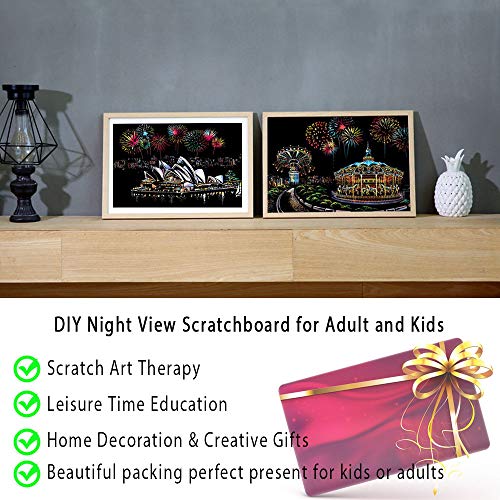 Egosky Scratch Art Paper Rainbow Painting Sketch Pad DIY Night View Scratchboard for Adults and Kids - 4 Packs, 16 X 11.2 Inches - Thumbnail 5