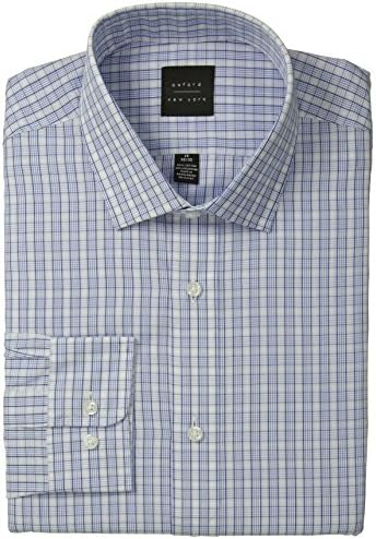 Oxford NY Men's Plaid Spread Collar, Blue/White, 16.5 32/33