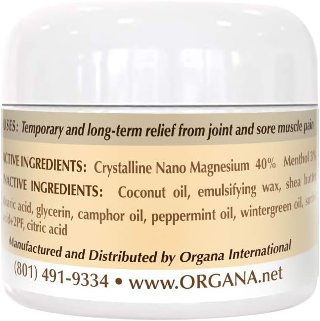Organa All Natural Magnesium Pain Relief Cream for Sore Muscles, Joints