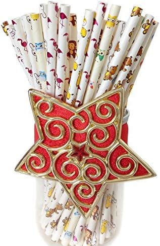 Fzopo Paper Drinking Straws Cute Animal Patterned for Girls,Boys,kids,Baby Shower,Holiday Birthday Party Cake Pop Sticks,Biodegradable Premium Quality Party Straws,7.75 Inches Pack of 150