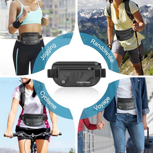travel inspira Travel Passport Pouch Anti-Theft Banana (Black), Black, Rectangle | RFID Blocking, Ultra-thin, Adjustable Belt, Breathable, Lightweight, Comfortable, Invisible Secret Pocket, Water Repellent