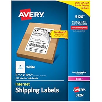 Avery Shipping Address Labels, Laser Printers, 200 Labels, Half Sheet Labels, Permanent Adhesive, TrueBlock (5126), White