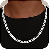 UPFAI Cuban Link Chain for Men, 925 Sterling Silver Over 6mm/7mm Chunky Cuban Chain Diamond Cut Silver Necklace Chains Gifts for Men Father Boyfriends