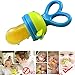 PAMBO Baby Food Feeder-Infant Solid Fruit Feeder & Veggie Feeding-Teether & Soother-Teeth Pain Relief- Unique Rotating Handle-3 Size Nipples (Blue)