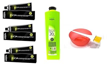 L'Oreal Inoa 3 Hair Color Tube (Black, 60gm) -1 Developer 20Vol 1000 ml with Ayur Product in Combo
