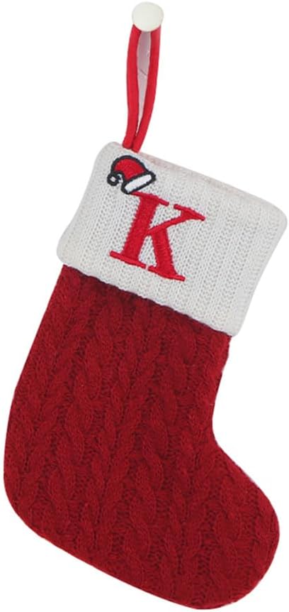 Stockings & Holders - CRSMHLPK 7 inch Mini Initial Christmas Stocking Monogram Embroidered Christmas Stocking red,White,Green Knit Mini Stocking Christmas Decorations K-Red-C06