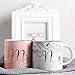 OAMCEG Mr and Mrs Coffee Mugs Set of 2, 11.2oz Couples Ceramic Coffee Cup with Gold & Marble Design + 2 Spoons- Unique Gift for Him Her for Parents for Valentine's day for Engaged Married Couples