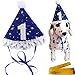 Blue Pet Dog Cat Birthday Holiday Party Hat Headwear Costume Accessory with a White Ball and Lace for Small Medium Dogs Cats Pets (1-1st Year)