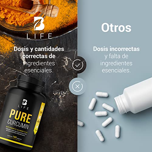Curcumina Pura de 180 Cápsulas 1000 mg por porción. Ingredientes Naturales. Pure Curcumin B Life.
