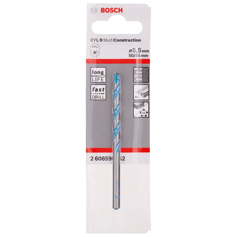 Bosch Professional 2608596052 CYL-9 Multi Purpose Drill Bit, 5.5mm x 50mm x 85mm, Silver