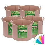 VIVOSUN 5-Pack 30 Gallons Heavy Duty Thickened Nonwoven Fabric Pots Grow Bags with Strap Handles Tan