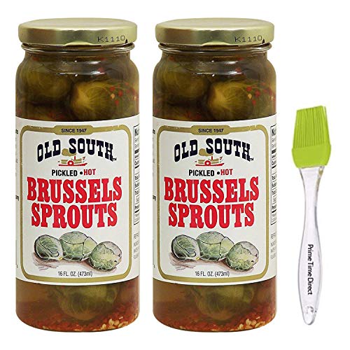 Old South Pickled Brussels Sprouts, Hot 16 oz (2 Pack) Bundled with PrimeTime Direct Silicone Basting Brush in a PTD Sealed Bag