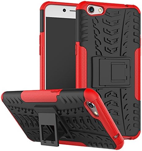 Nadakin Oppo R9S Plus / Oppo F3 Plus Phone Case Heavy Duty Tough Premium Quality TPU and PC Rugged Durable Protective Armour Back Cover Shockproof Defender Bumper with Built-in Kickstand (Red)