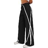 Fisoew Womens Casual Wide Leg Pants Straight Leg Trousers Splicing Line High Waisted Side Striped Palazzo Pants