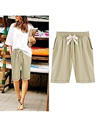 Bermudas de algodón para dama, con cordón, cintura elástica, con bolsillos