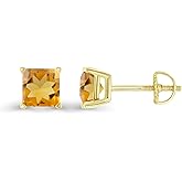 14K Gold Plated 925 Sterling Silver Hypoallergenic 6mm Square Princess Cut Genuine Birthstone Solitaire Screwback Stud Earrings