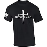 Redeemed Cross Nails Mens Christian American Flag Sleeve T-Shirt Graphic Tee