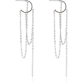 Peasimy Long Silver Chain Threader Earrings Tassel Dangle Earrings Jewelry for Women