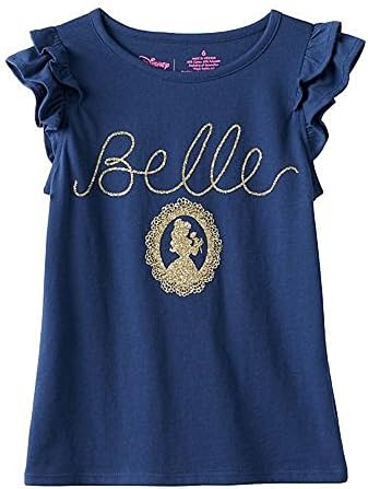Beauty and the Beast Girls 4-7 Navy Flutter Sleeves Graphic Tee (7)