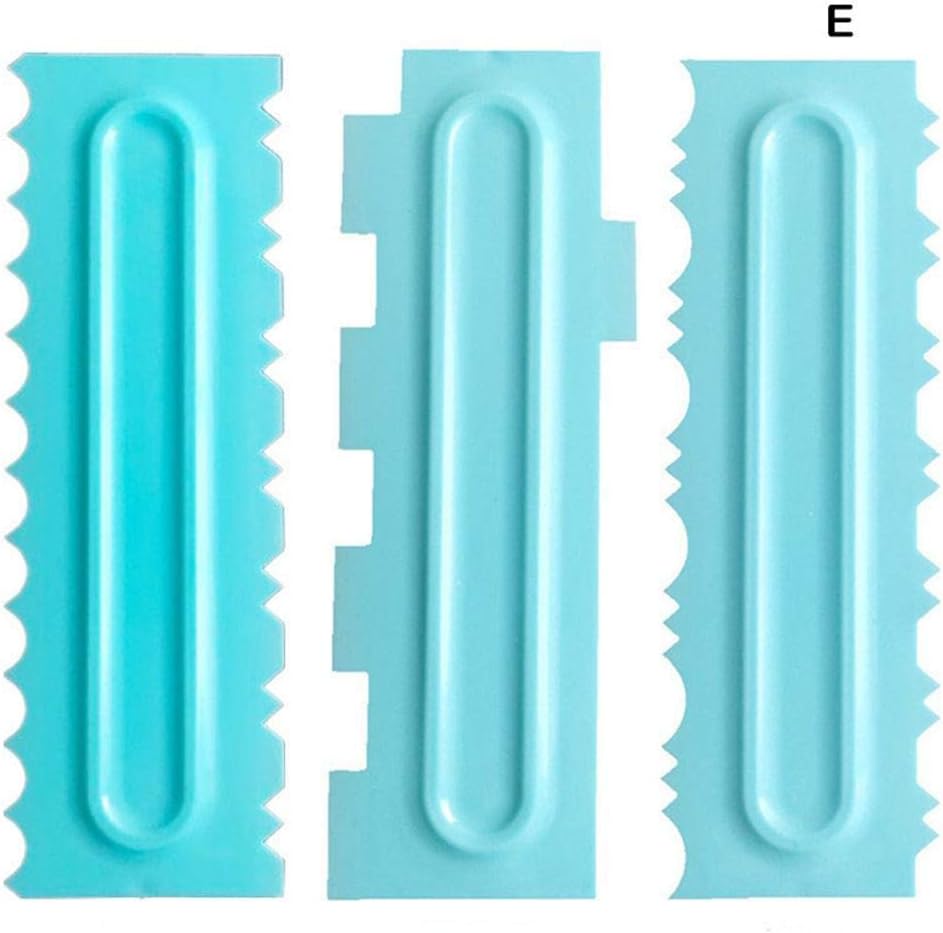 ranninao 3-Piece Set Smoother for Fondant Cake Scraper for Butter Cream and Icing Butter Cream Smoothing Comb Plastic Scraper Baking Tools (21.8 x 7.3 cm), E