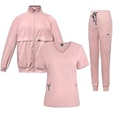 YAVINCOL Scrubs for Women And Men Set 3-Piece Scrub Set(Jacket+Top+Jogger Pants)
