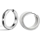 TGNEL Fashion Large Mens Earring Titanium Hoop Earrings for Sensitive Ears Bevel Brushed Silver/Black