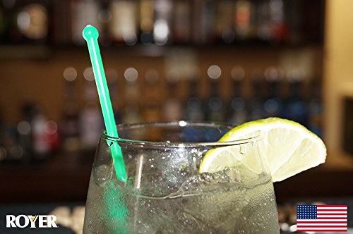 Royer Round Top Stir Sticks, Swizzle Sticks, Drink Stirrers - Fluorescent Day-Glow Green, 6 Inch, Set of 48, Made In USA