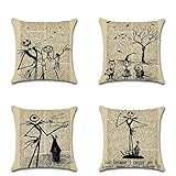 PSDWETS Halloween Decorations Cartoon The Witcher Skull Pillow Covers Set of 4 Home Decor Cotton Linen Throw Pillow Covers Cushion Cover 18 X 18