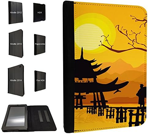 882 - Oriental House Sunset Temple Design Fashion Trend TPU Leather Flip Case For Amazon Kindle Paperwhite 6'' Full Case Flip TPU Leather Purse Pouch Defender Stand Cover