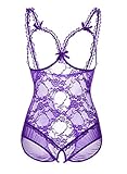 XIMAN Women Plus Size One-piece Bodysuit Teddy Sexy Lingerie (Purple,XXL)