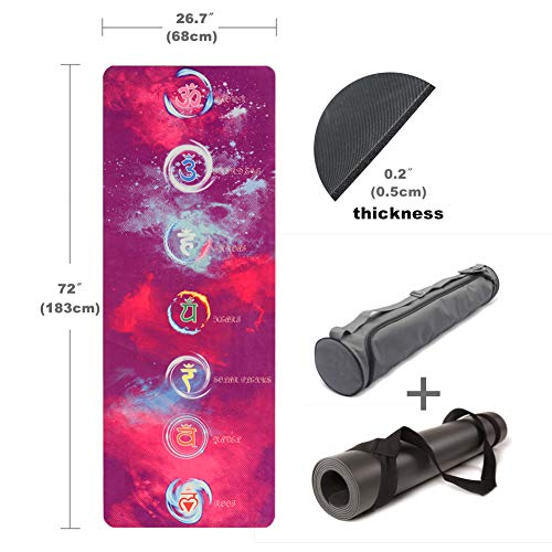 Umineux Yoga Mat - Eco Friendly Extra Thick 5mm Yoga Mat, Non Slip Natural Suede 2-in-1 Mat&Towel, Premium Print Exercise Fitness Mat with Carrying Strap&Bag for All Types of Yoga