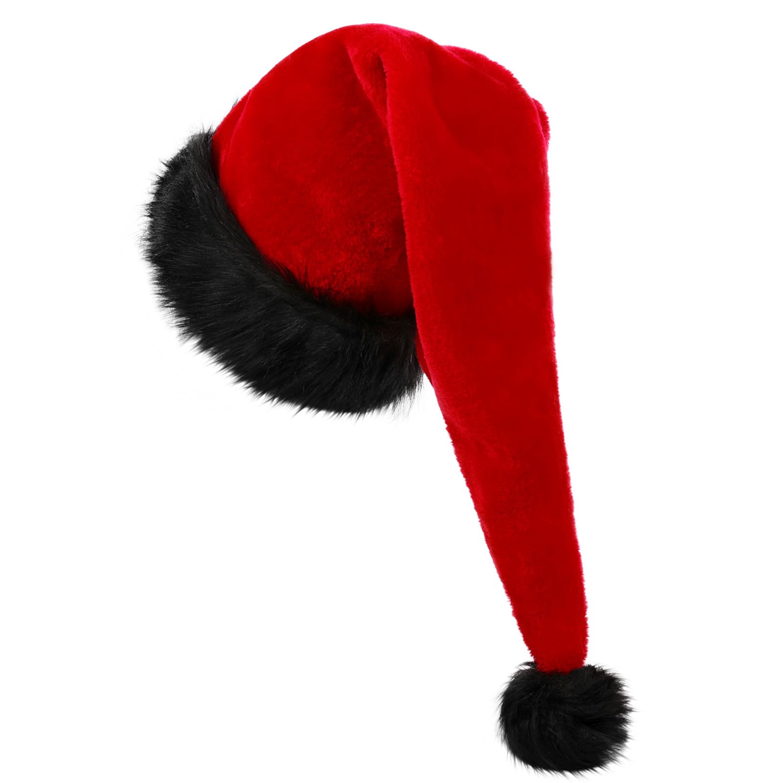 KONVINIT Christmas Santa Hat for Adults - Luxury Long Xmas Party Accessory for Men and Women, Red and Black