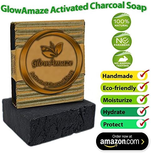 GlowAmaze Activated Charcoal Soap (Black) - Handmade, Natural, Organic Face and Body Wash - Helps Reduce Acne, Blemishes and Breakouts for Clearer, Healthier Skin (4.2 Oz)