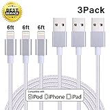 3Pack 6FT Nylon Braided 8 Pin USB Lightning Charging Cable Cord with Aluminum Connector Compatible With iPhone 7/7 plus/6/6s/6 plus/6s plus, 5c/5s/SE/5, iPad, iPod (Silver)