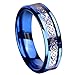 QUEENWISH 6mm/8mm Blue Tungsten Carbide Ring Celtic Dragon Blue Carbon Fibre Inlay Mens Wedding Band Comfort Fit