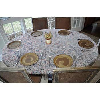 backed flannel elastic fitted oval vinyl oblong edged geometric fits tables multi pattern table