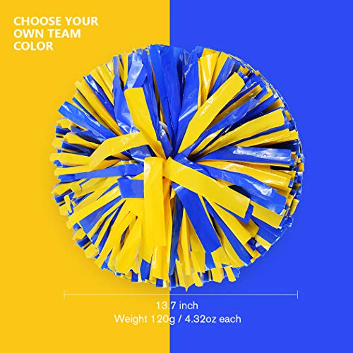 ANALAN 15 Colors Pack of 2 Plastic Cheerleading Pom Poms for Sport Team Kids Adult (Blue and Gold)