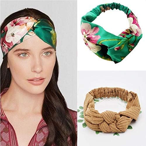 YUGAM 2 P cs of Women Head Wrap Elastic Printed Flower Turban Headband and Twisted Hair Band(GREEN AND YELLOW)