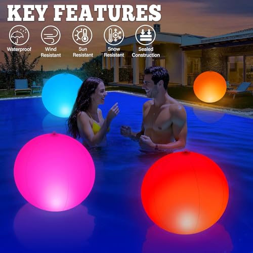 KingSom Solar Floating Pool Lights, Large Inflatable Balls Floating Pool Lights, IP68 Waterproof Solar Ball Pond Light, Colour Changing Hanging Balls Light-2PCS