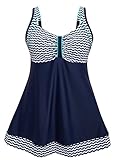 DANIFY Women's One Piece Swimdress Sailor Striped Bathing Suit Plus Size Swimwear