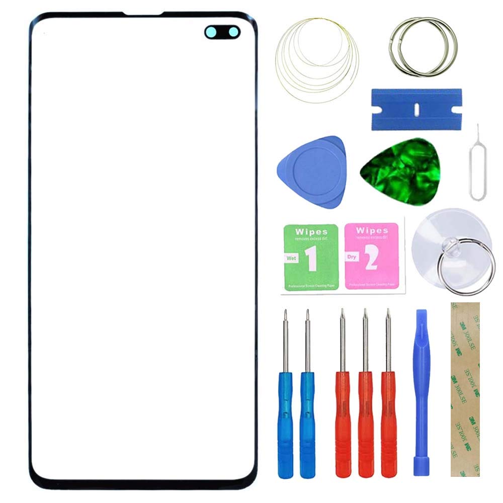 MovTEK Screen Replacement Front Glass Repair Kit Genuine for Samsung Galaxy S10 Plus S10+ G975F (No Touch and LCD Display) Black