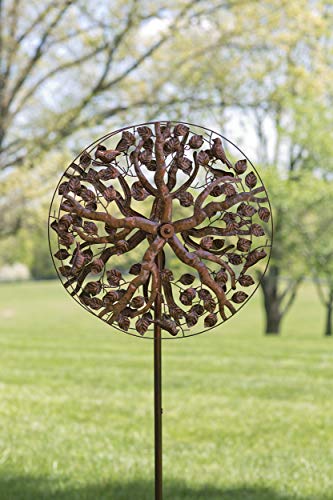 Wind & Weather KA6914 Outdoor Tree of Life Metal Kinetic Sculpture Garden Wind Spinner, 24 Dia. x 10.25 D x 75 H, Antique Copper Finish