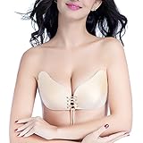 Blisstime Strapless Bras Self Adhesive Silicone Invisible Push-up Bras with Drawstring, Reusable Backless Bras for Women (B, Beige)