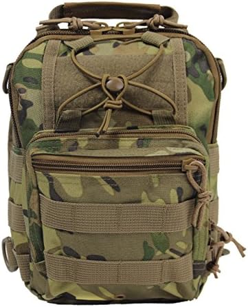 Small Tactical Sling Pack Backpack for School, Camping, Hunting, EDC, Photography Gear, First Aid Kits or Tablet with Adjustable Molle Straps. MultiCam