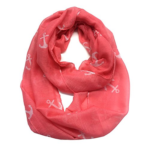 Top Fashionland Premium Soft Nautical Big Anchor Sheer Infinity Scarf Red/White