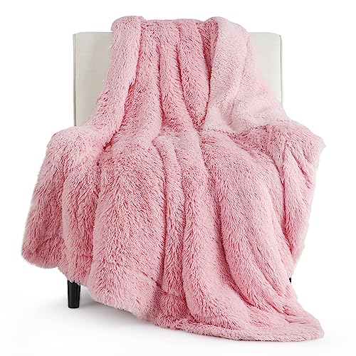 Bedsure GentleSoft Fluffy Pink Throw Blanket, Pink Decor Cozy Gifts for Teenage Girls, Soft Fuzzy Plush Thick Warm Furry Sherpa Fleece Faux Fur Throw Blanket for Couch, Cute Stuff for Women, 50x60